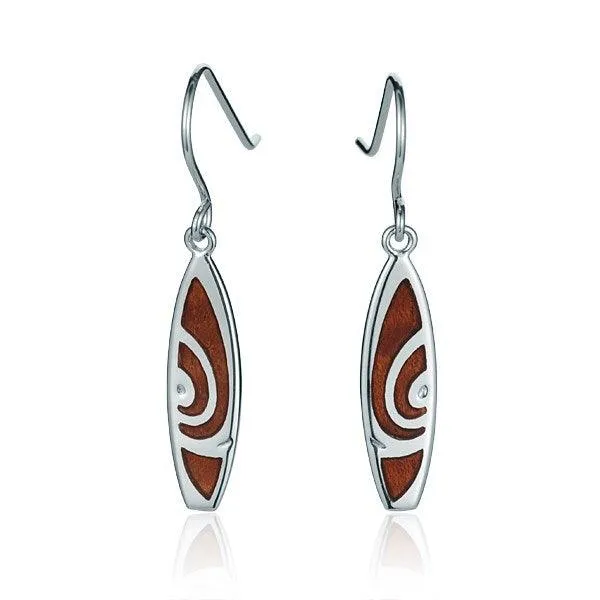 Koa Wood Surfboard Earrings