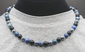 Lapis Lazuli, Obisidian, Elite Shungite Necklace for Men/Women Triple Protection Jewelry 8mm Genuine Gemstones AAA Grade Magnetic Clasp