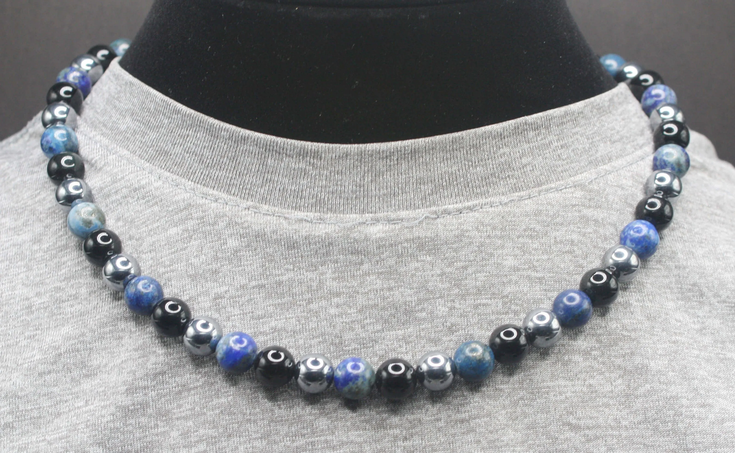 Lapis Lazuli, Obisidian, Elite Shungite Necklace for Men/Women Triple Protection Jewelry 8mm Genuine Gemstones AAA Grade Magnetic Clasp