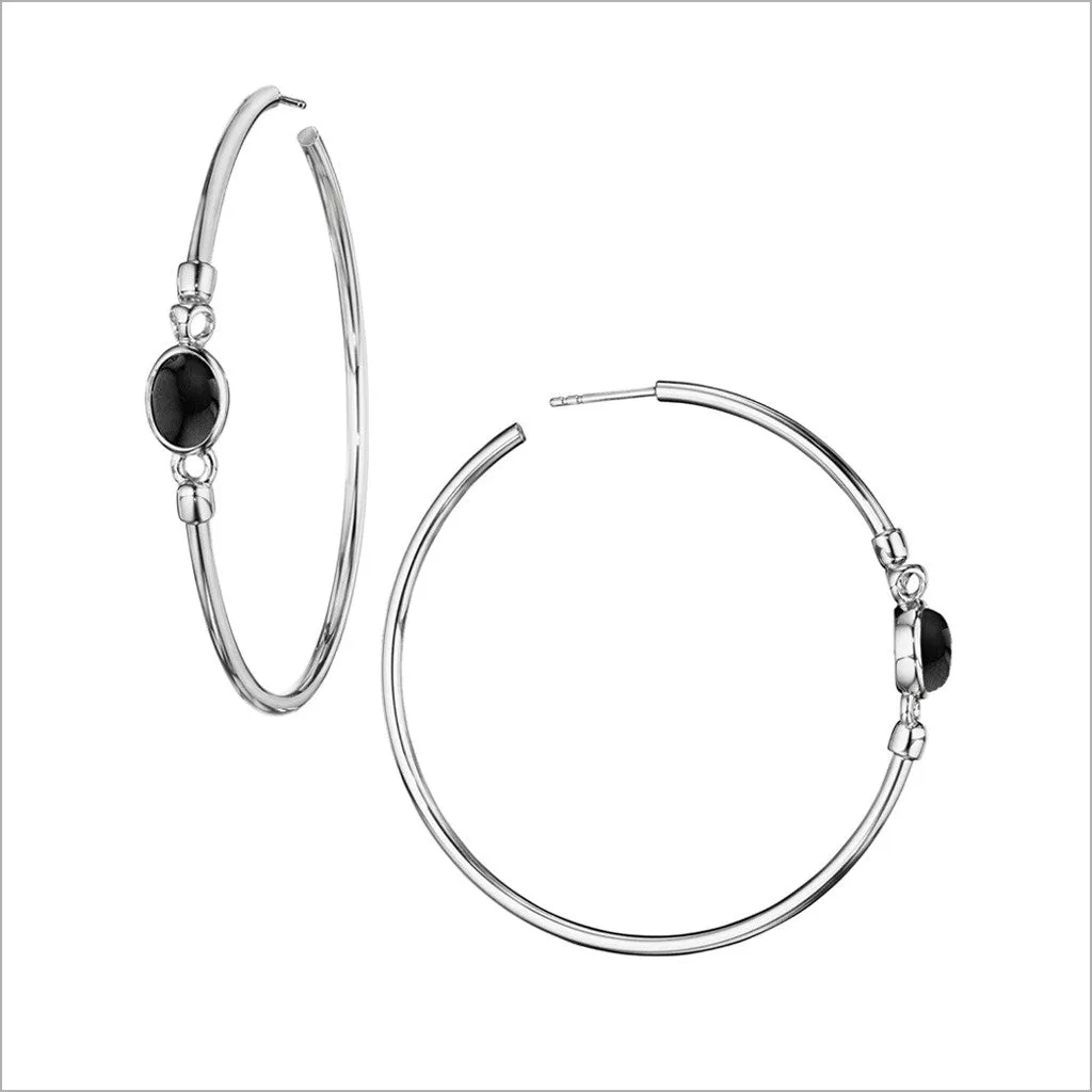 Lolita Black Onyx Hoop Earrings in Sterling Silver