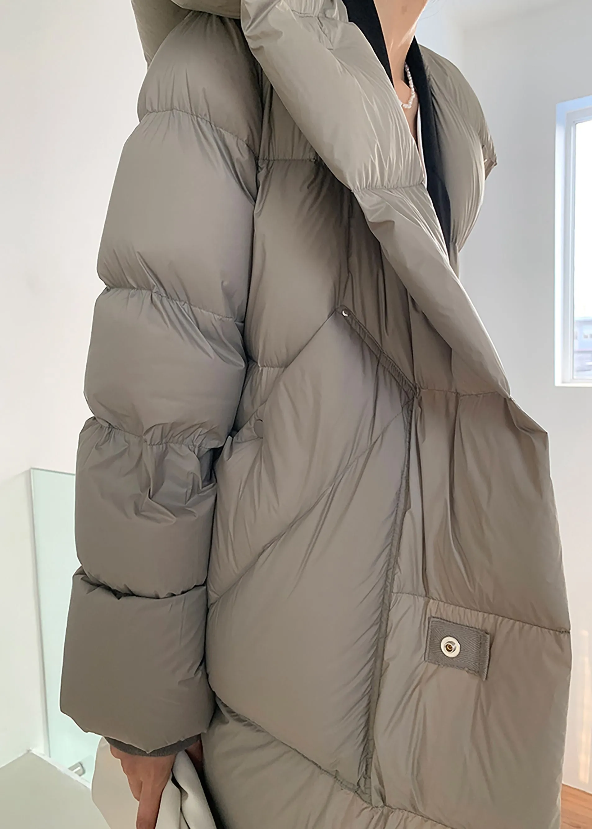 Long Belted Hooded Goose Down Coat