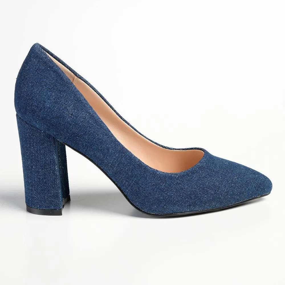 Madison Bora Low Block Heel Court - Dark Blue Denim