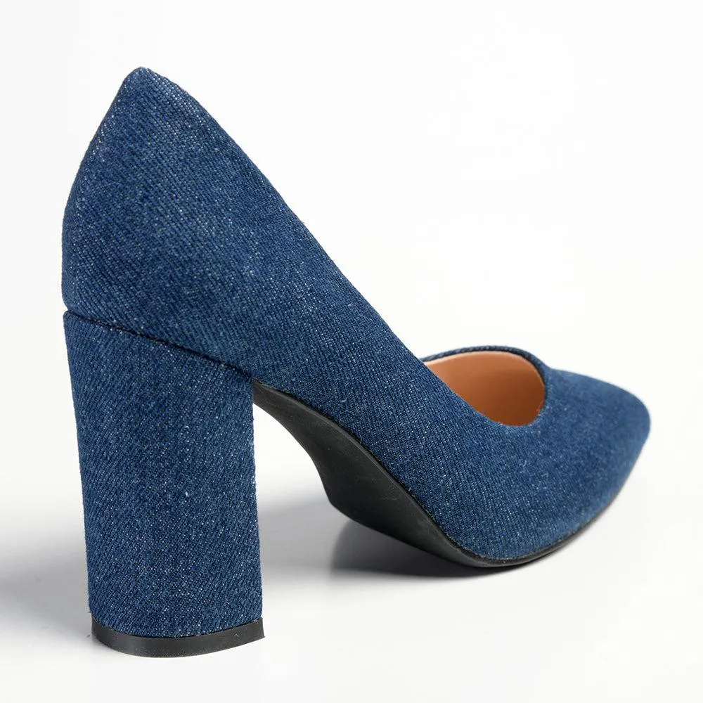 Madison Bora Low Block Heel Court - Dark Blue Denim