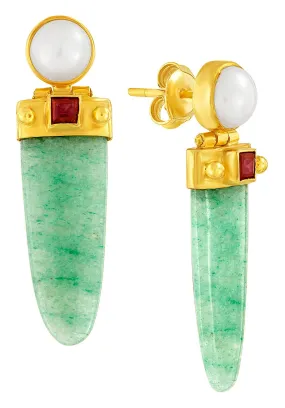 Manhattan Aventurine, Garnet and Pearl Earrings