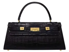 Maya East West Orinoco 'Croc' Print Calf Leather Handbag - Black