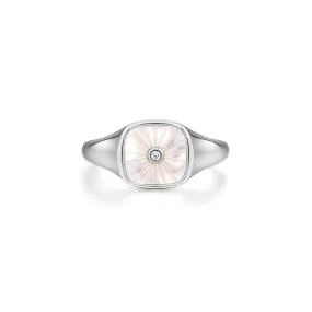 Mellonia | Mangosteen Ring | Mother of Pearl & White CZ | White Rhodium Plated 925 Silver