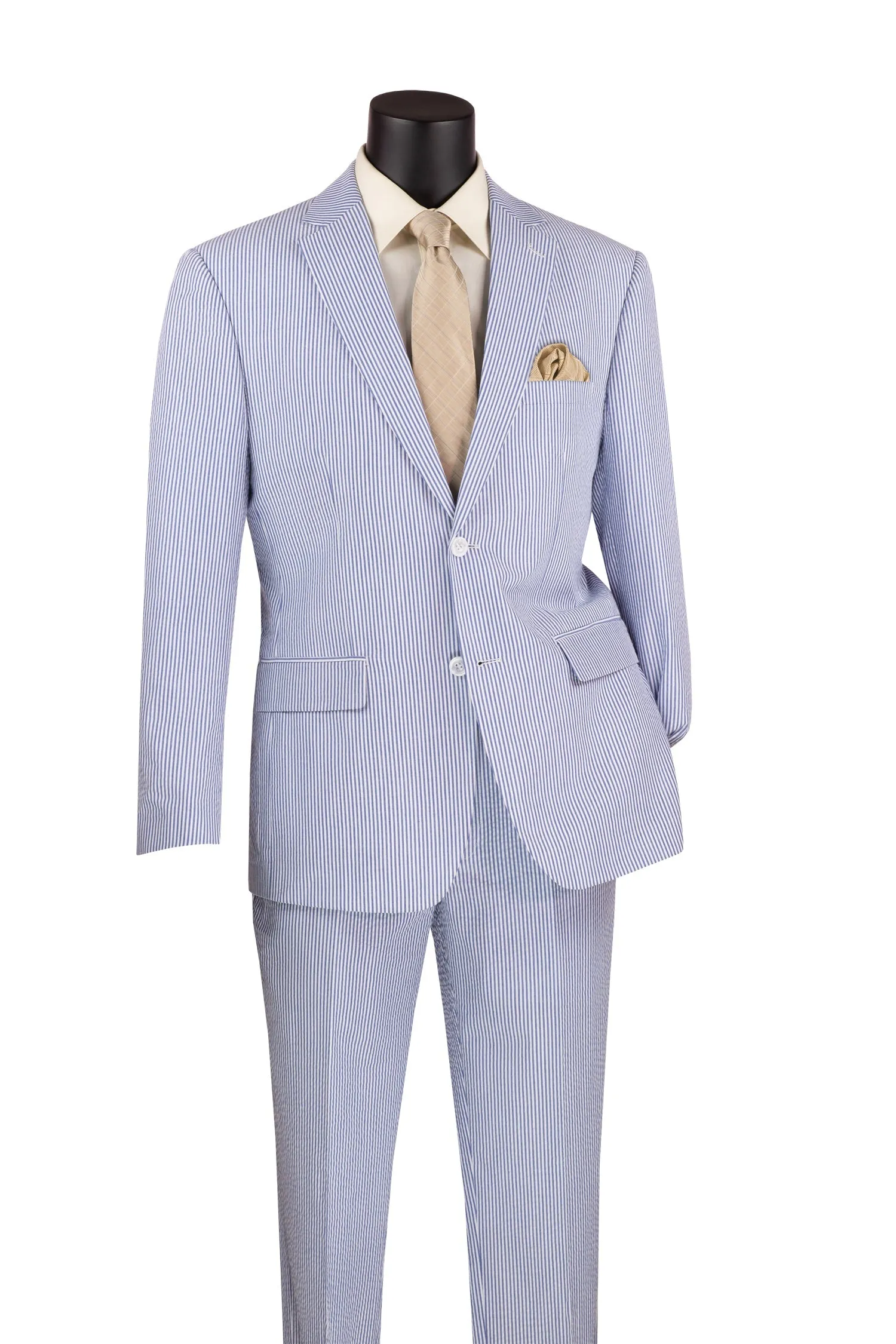 MEN'S 2PC SEERSUCKER MODERN FIT SUIT IN BLUE PINSTRIPE