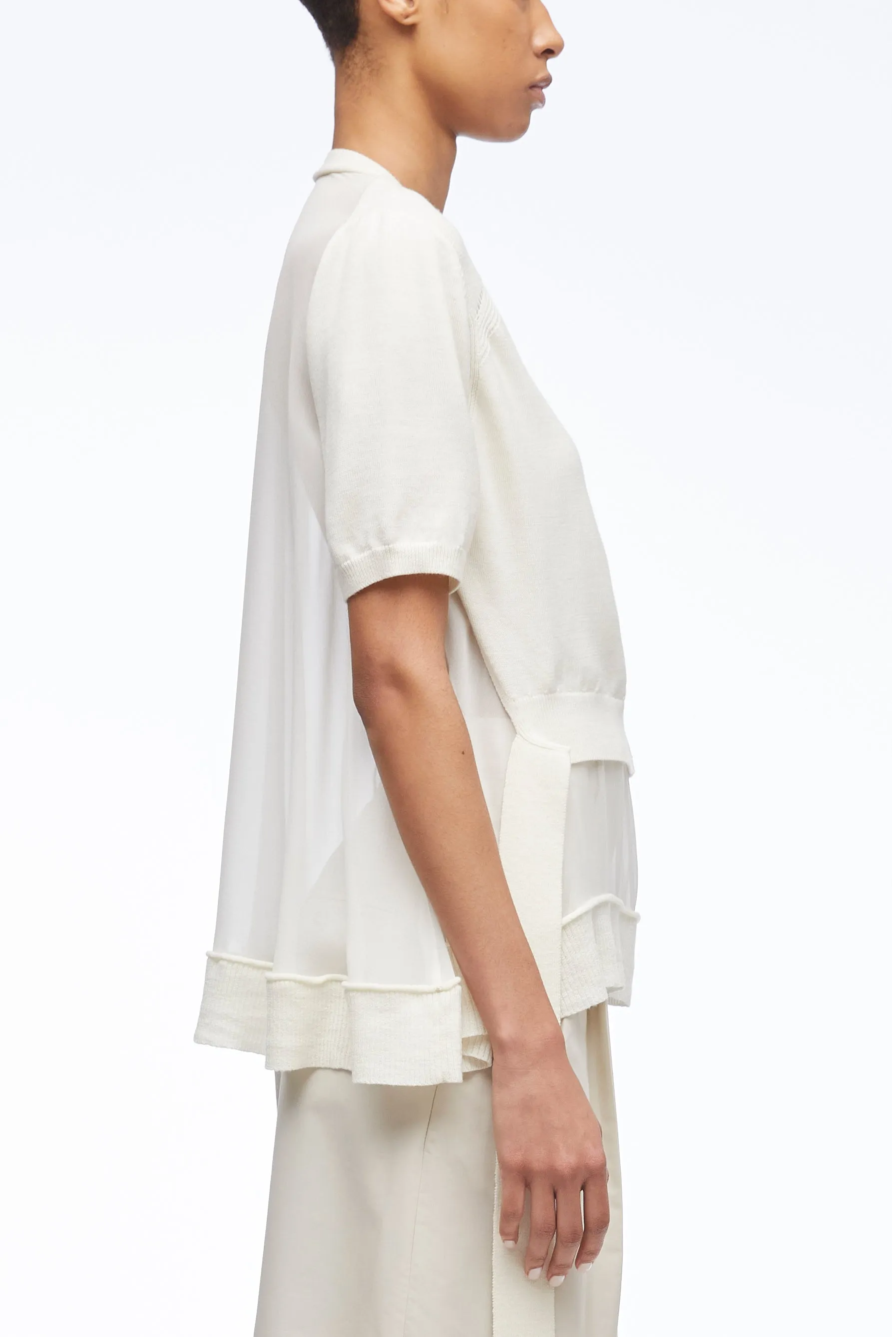 Merino Knit Chiffon T-Shirt With Ties