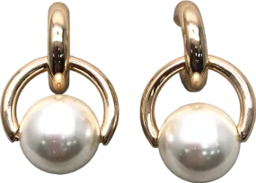 Metallic Double Drop Pearl Earrings One Size