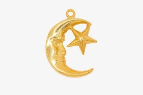 Moon Face and Star Wholesale Charm 14K Gold, Solid 14K Gold, G161