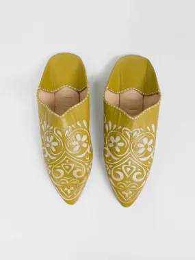 Moroccan Decorative Heart Babouche Slippers, Mustard