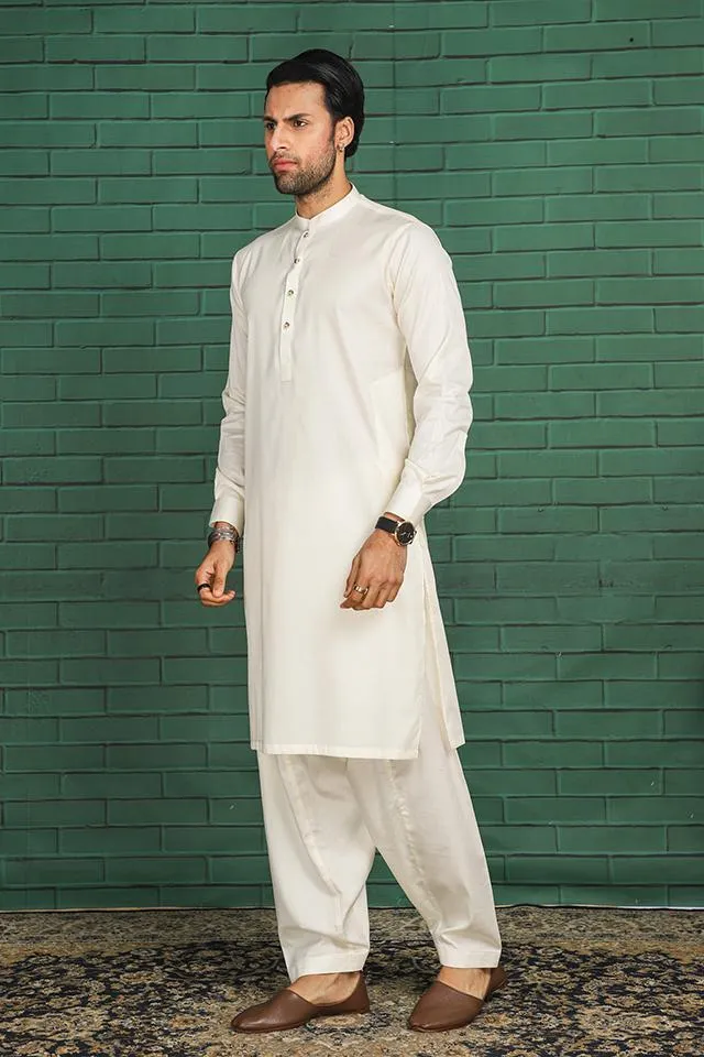 Nauroz White Pima Cotton Kurta Shalwar NAU05