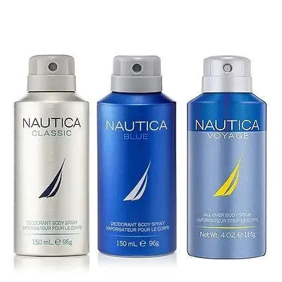 Nautica Classic, Blue & Voyage Deodorant Body Sprays for Men (Set of 3 x 150 ml)