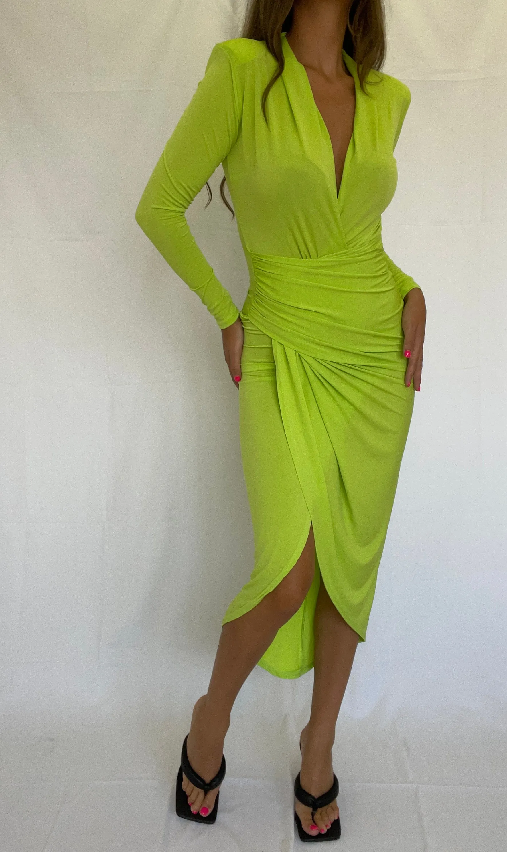 Neon Green Wrap Midi Dress