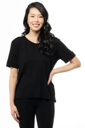 Nicola Folded-Cuff Bamboo Short Sleeve Tee - Black