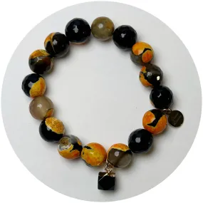 Orange Fire Agate with Black Onyx Pendant