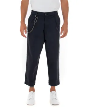 Pantaloni Uomo Lungo Tinta Unita Blu Wide Fit Catena Pinces GIOSAL-P3979A