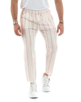 Pantaloni Uomo Pantalaccio Rigato Righe Rosa Elastico Coulisse Casual GIOSAL-P5787A