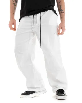 Pantaloni Uomo Parachute Elastico Coulisse Bianco Tinta Unita Oversize GIOSAL-P5746A