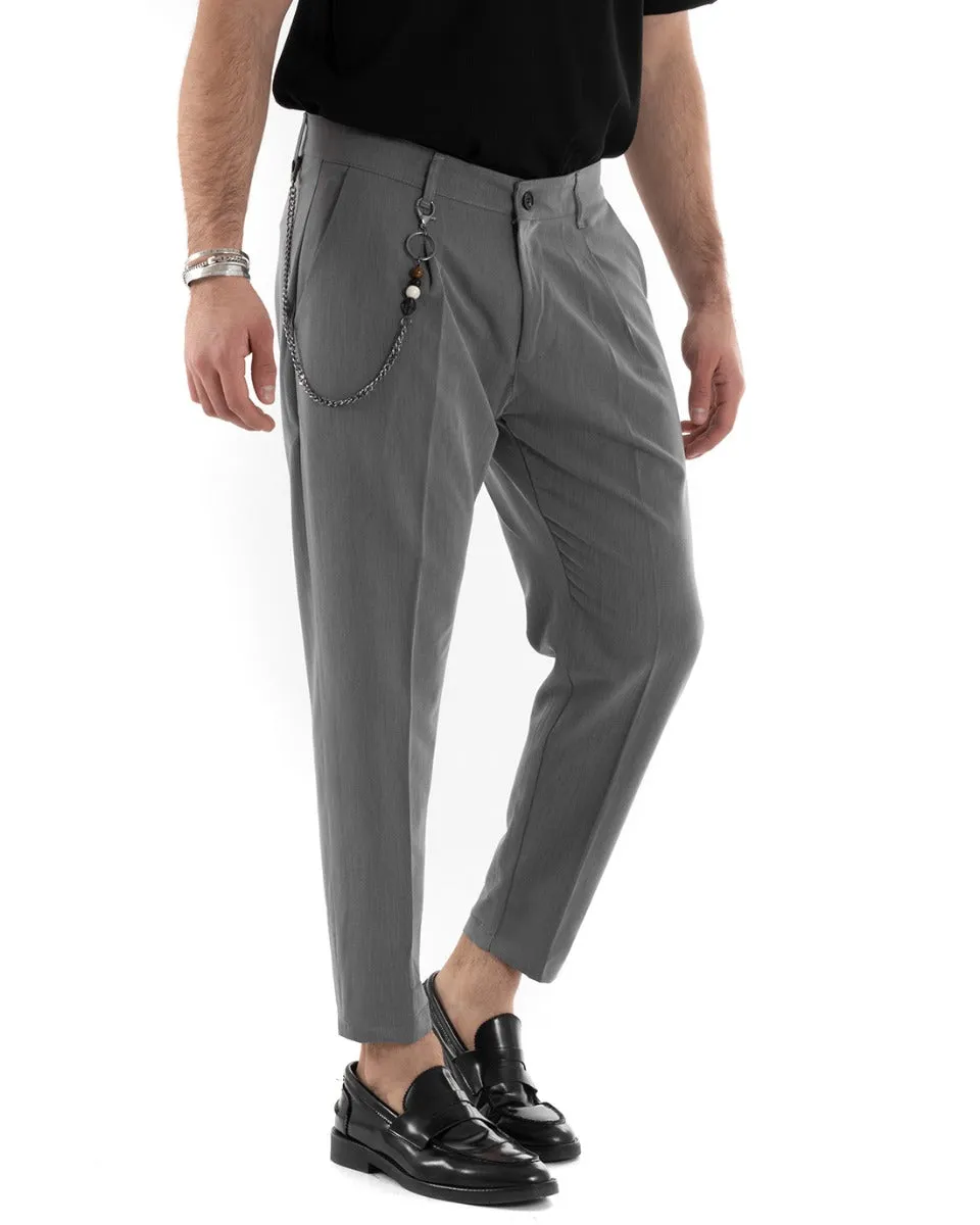 Pantaloni Uomo Tasca America Viscosa Grigio Capri Casual Classico Pinces GIOSAL-P5946A