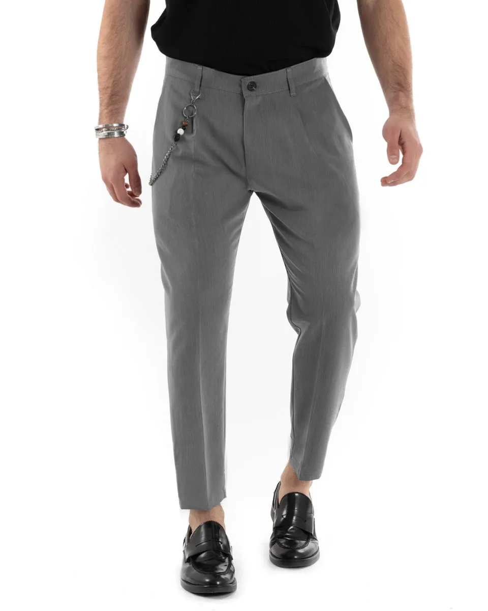 Pantaloni Uomo Tasca America Viscosa Grigio Capri Casual Classico Pinces GIOSAL-P5946A