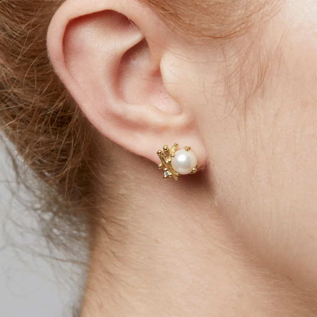 Pearl and Baguette Diamond Encrusted Studs