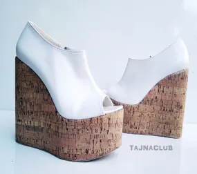 Peeptoe Booties Wedge Heel White Platform High Heels Shoes