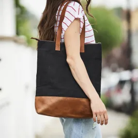 Personalised Leather and Canvas Tote Bag With Zip Top