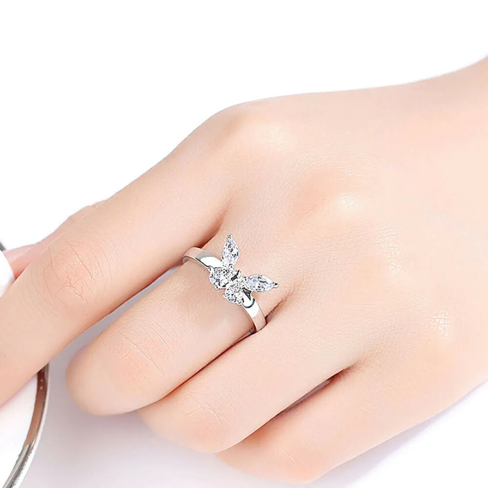 Petite Sterling Silver Marquise CZ Butterfly Ring