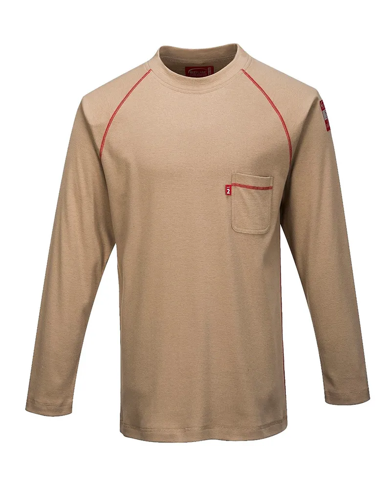 Portwest Bizflame Khaki Flame Resistant Crew Neck Long Sleeve Shirt