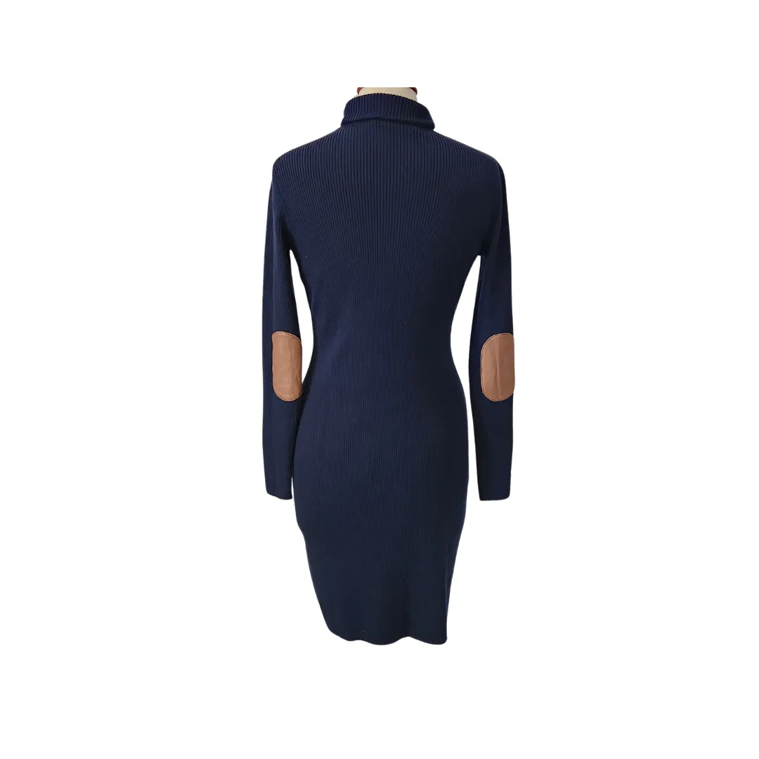 Ralph Lauren Navy Ribbed Turtle-neck Sweater Dress | Gently Used |