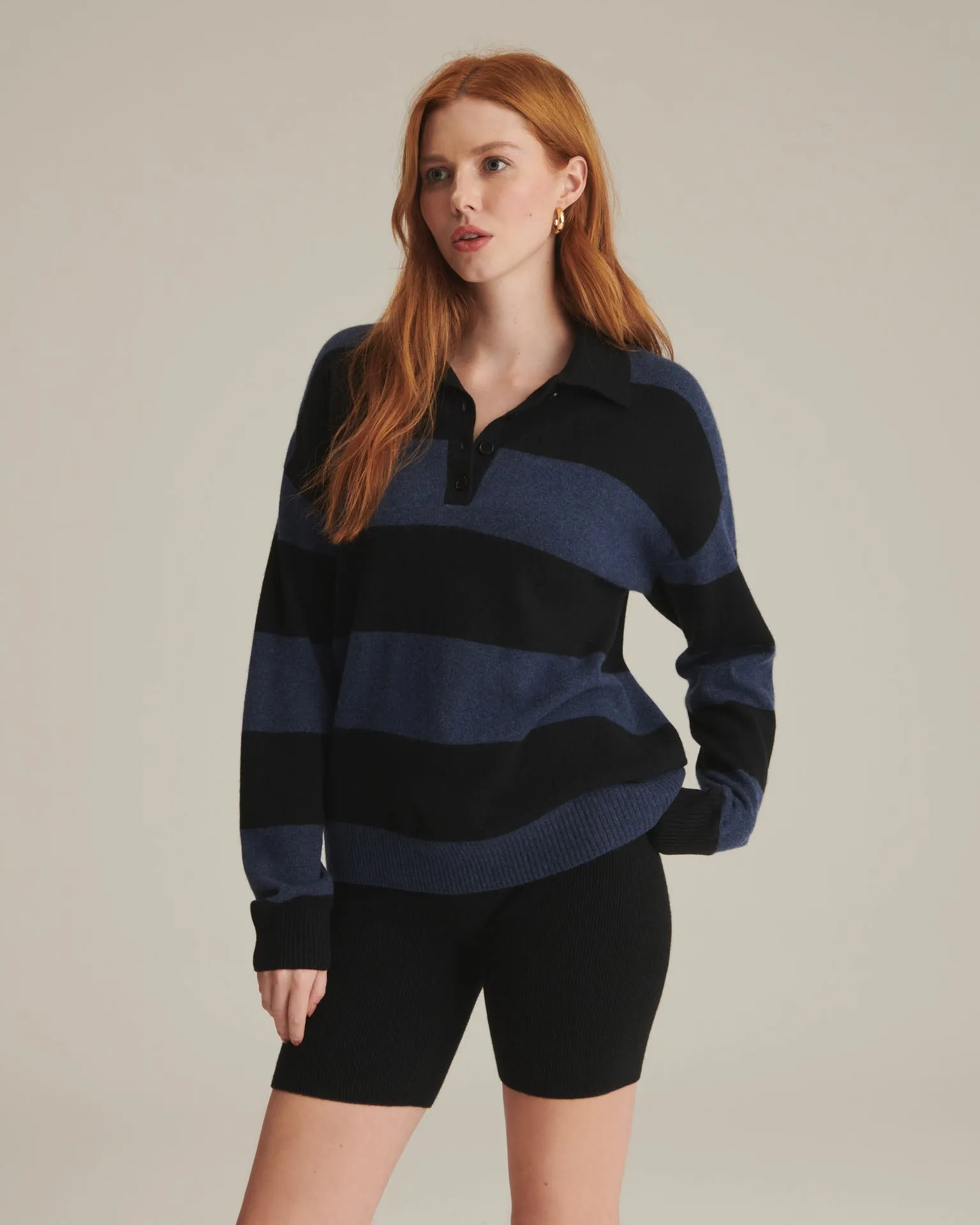 Recycled Cashmere Oversized Rugby Polo