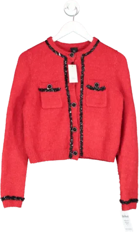 River Island Red Sequin Trim Cardigan UK 8