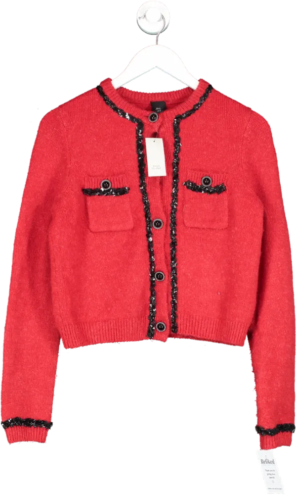 River Island Red Sequin Trim Cardigan UK 8