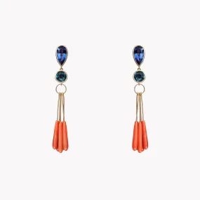 Sapphire & Coral Dangle Drop Earrings