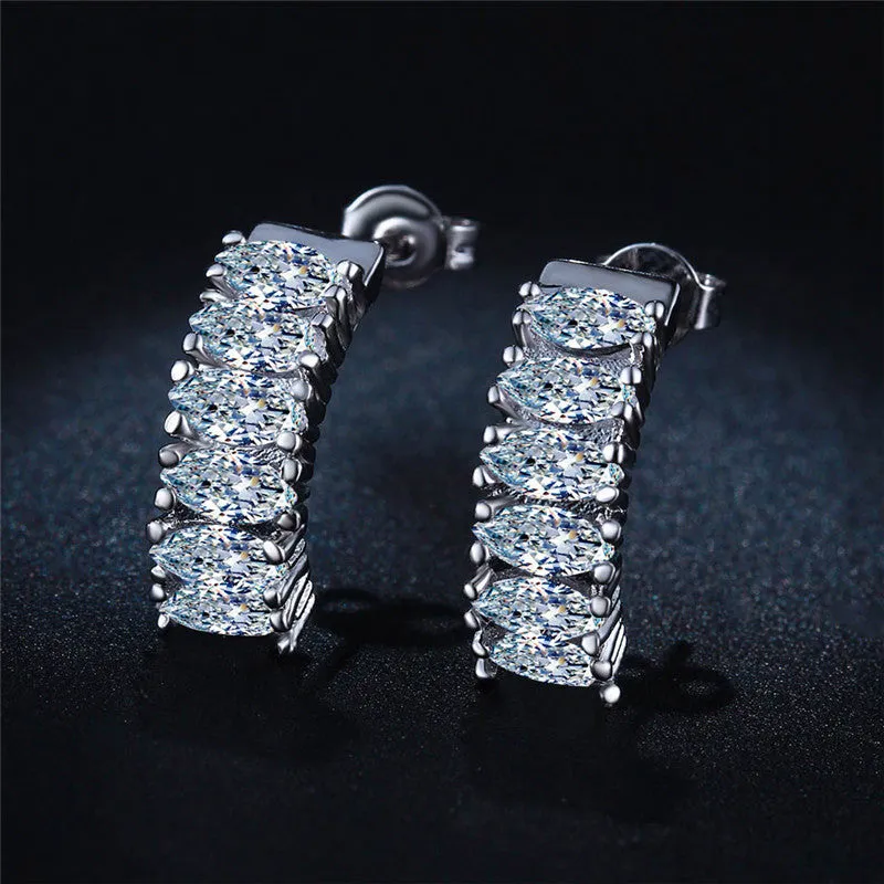 Semi Circle Silver Zircon Stud Earring