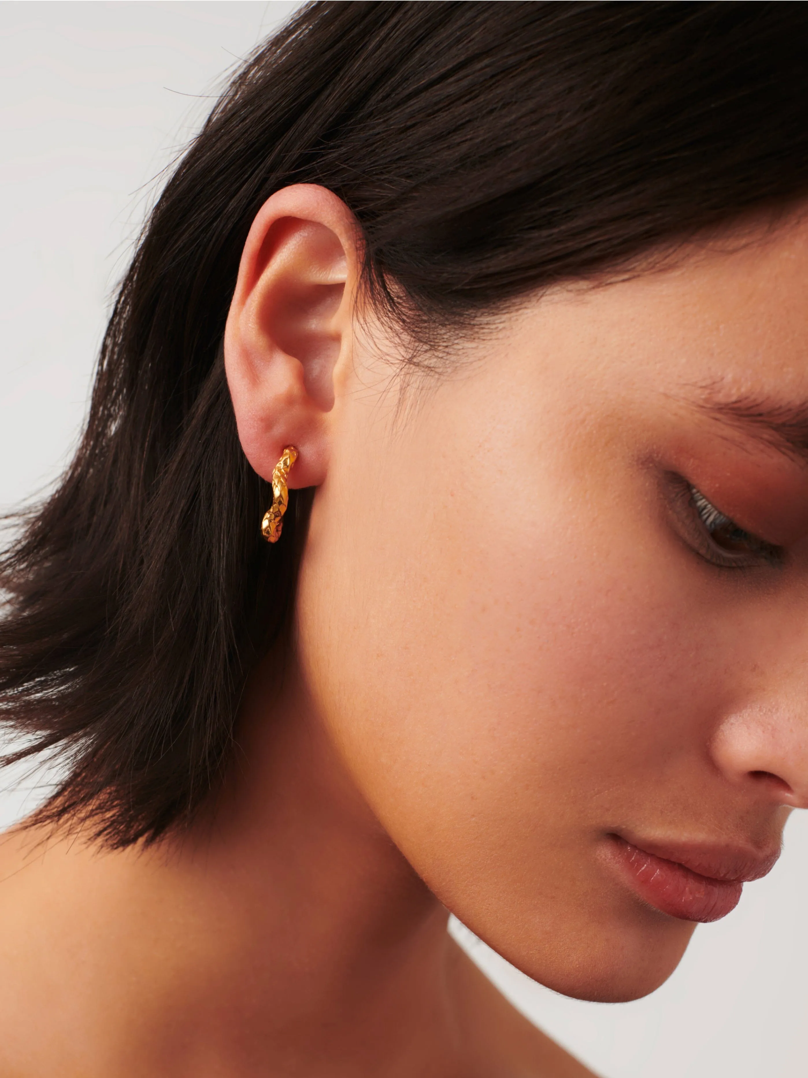 Serpent Textured Squiggle Hoop Earrings | 18k Gold Plated Vermeil