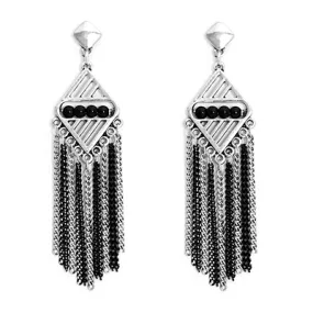 Silver & Black Tone Tassel Drop Earrings