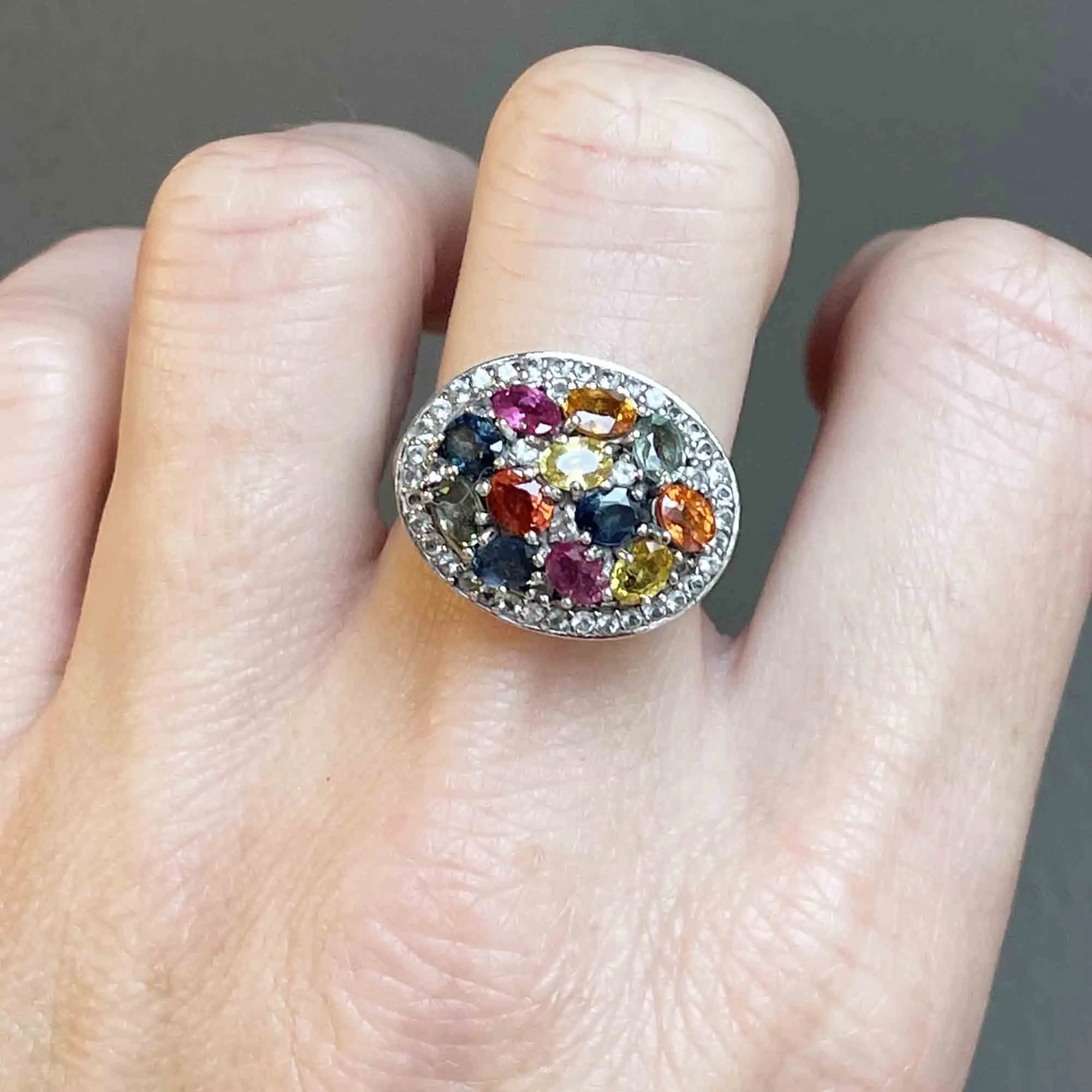 Silver Multi Gemstone Harlequin Dinner Ring