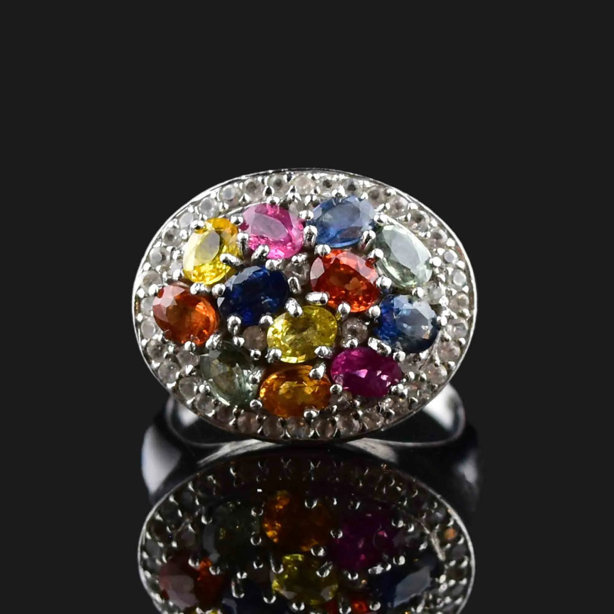 Silver Multi Gemstone Harlequin Dinner Ring