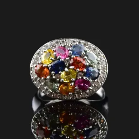 Silver Multi Gemstone Harlequin Dinner Ring