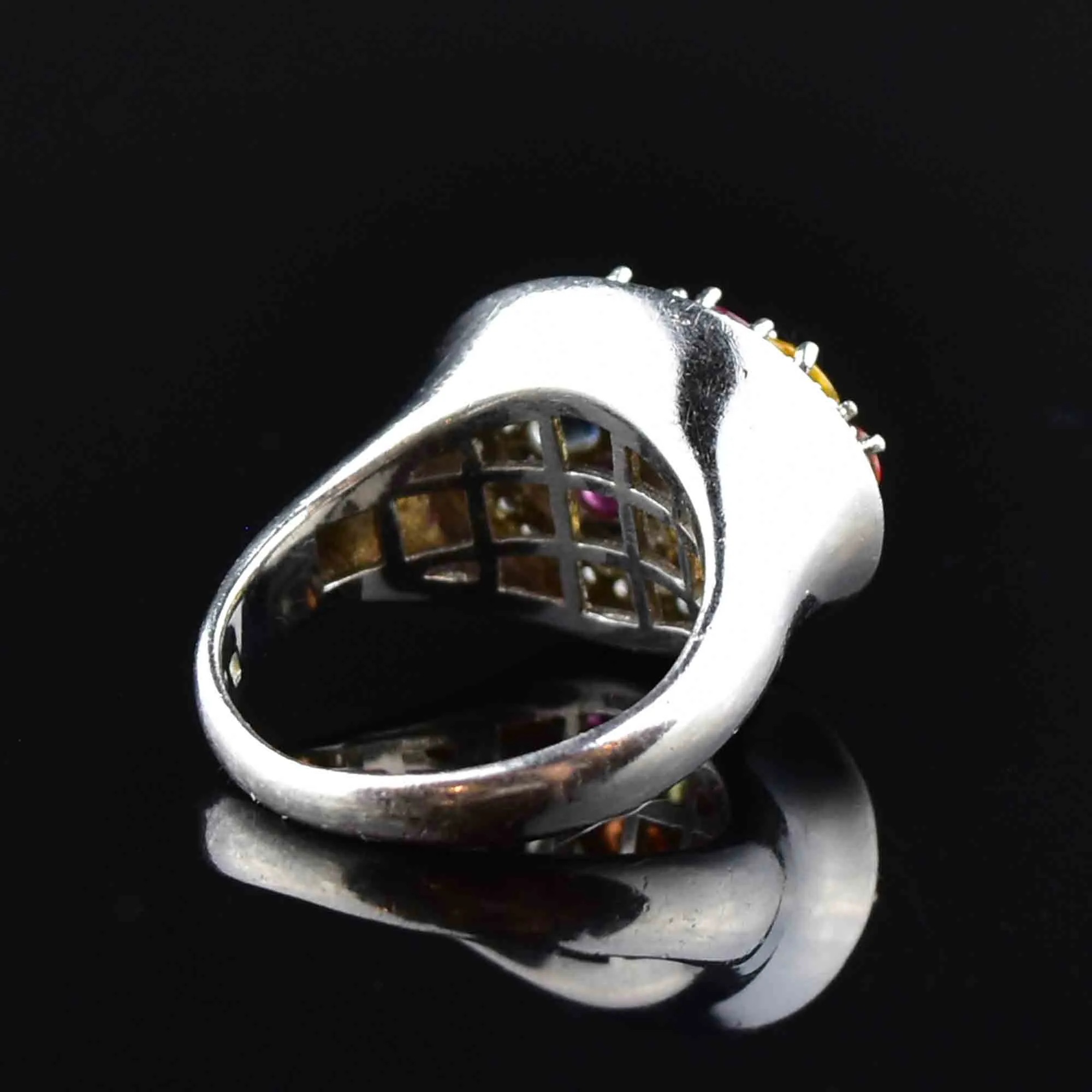 Silver Multi Gemstone Harlequin Dinner Ring