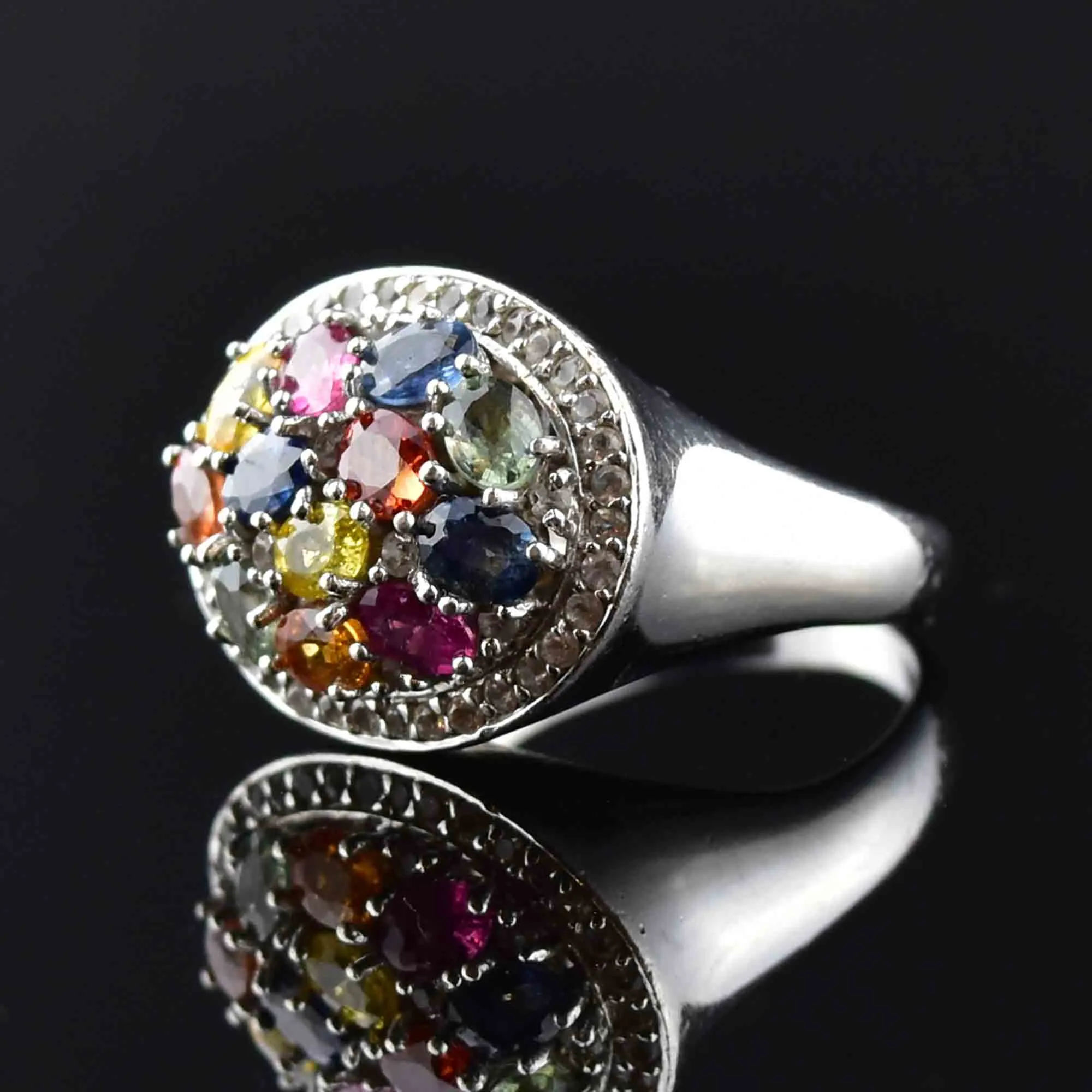 Silver Multi Gemstone Harlequin Dinner Ring