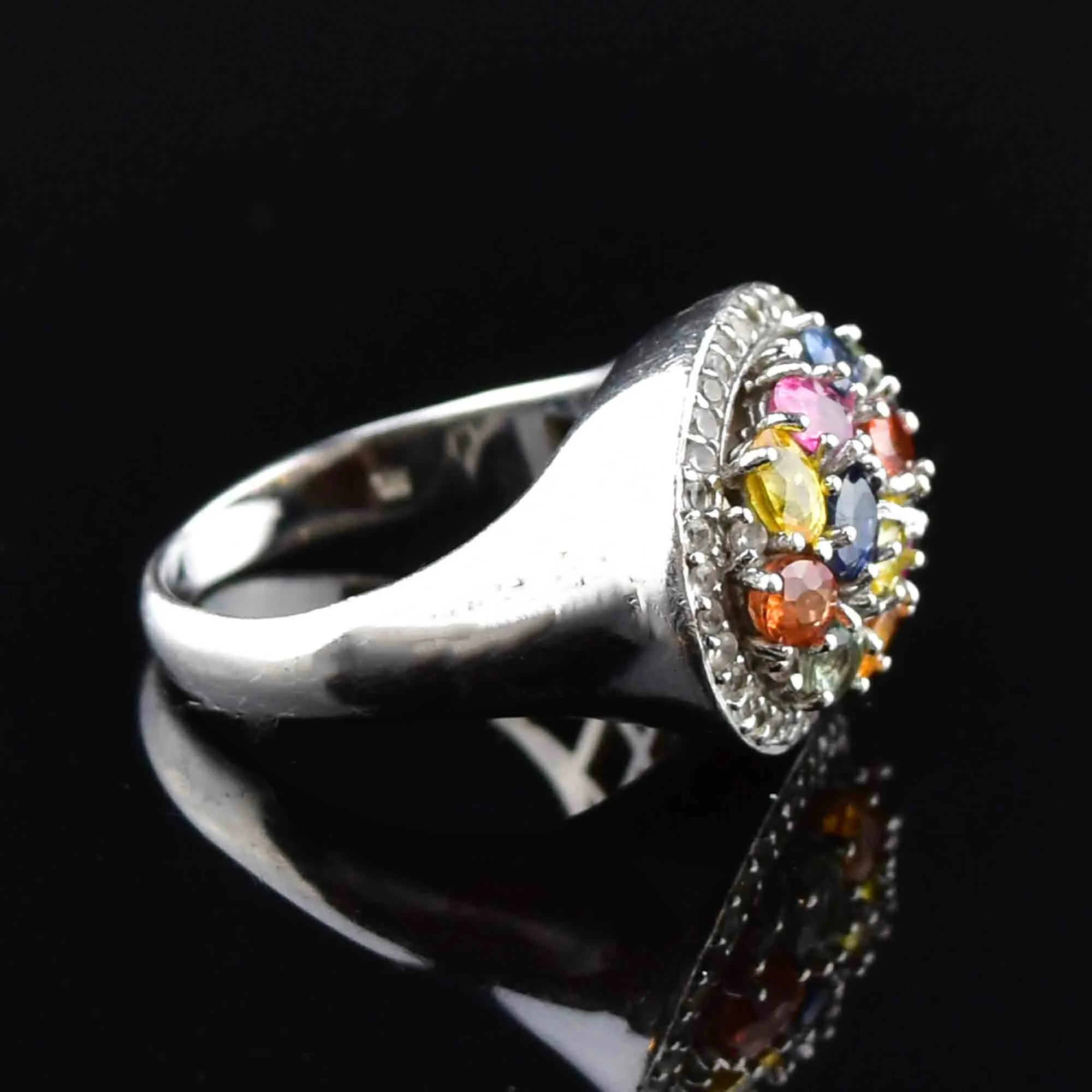 Silver Multi Gemstone Harlequin Dinner Ring