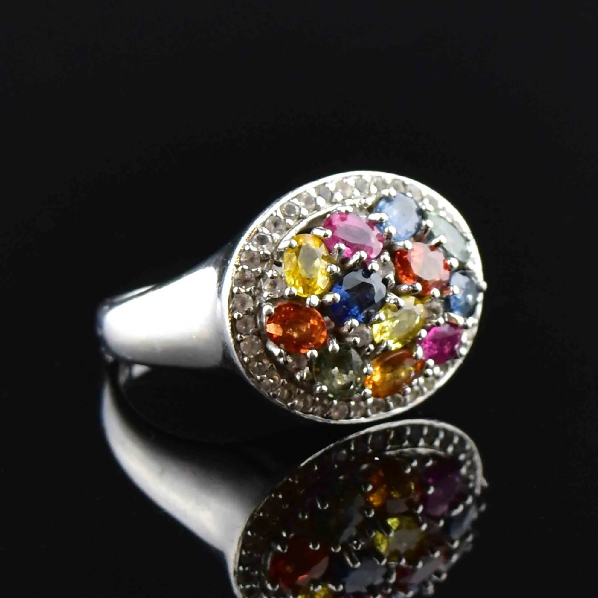 Silver Multi Gemstone Harlequin Dinner Ring