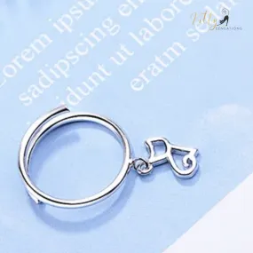 Sitting Cat Charm Ring - Solid 925 Sterling Silver - Adjustable Size