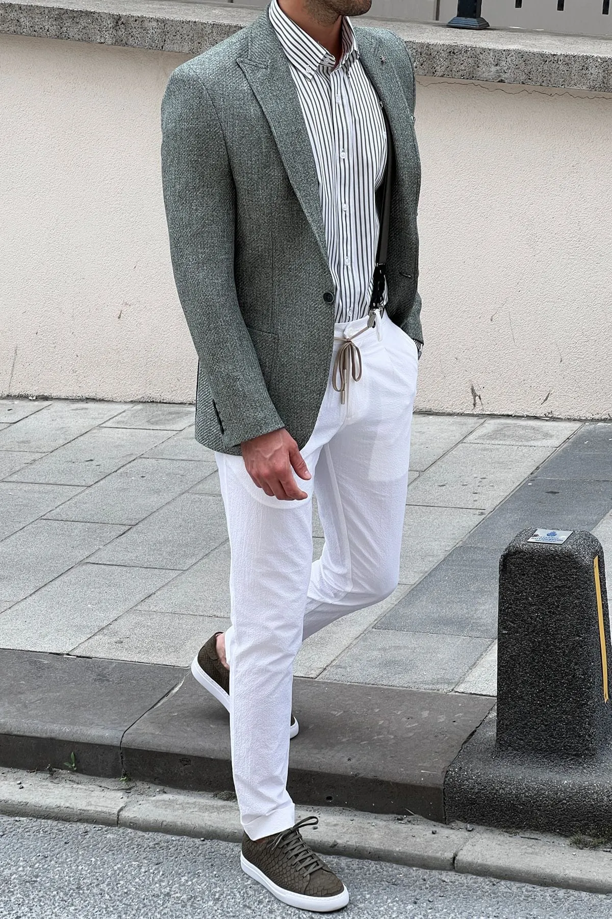 Slim-fit Self-Patterned Light Green Blazer