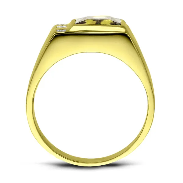 Solid 14K Gold Yellow Citrine Ring 0.06ct Natural Diamonds Fine Men's Ring