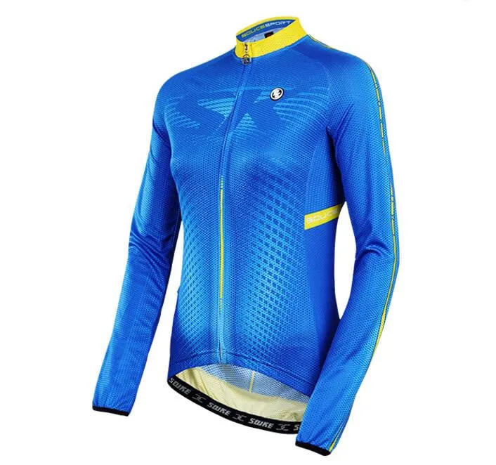 Solid Blue Women Long Sleeve Cycling Jersey Set