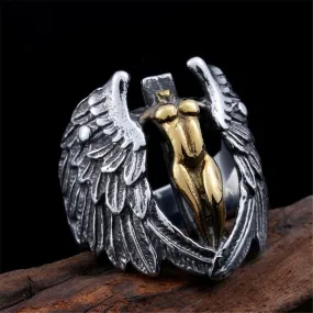 Stainless Steel Guardian Angel Eagle Wings Ring